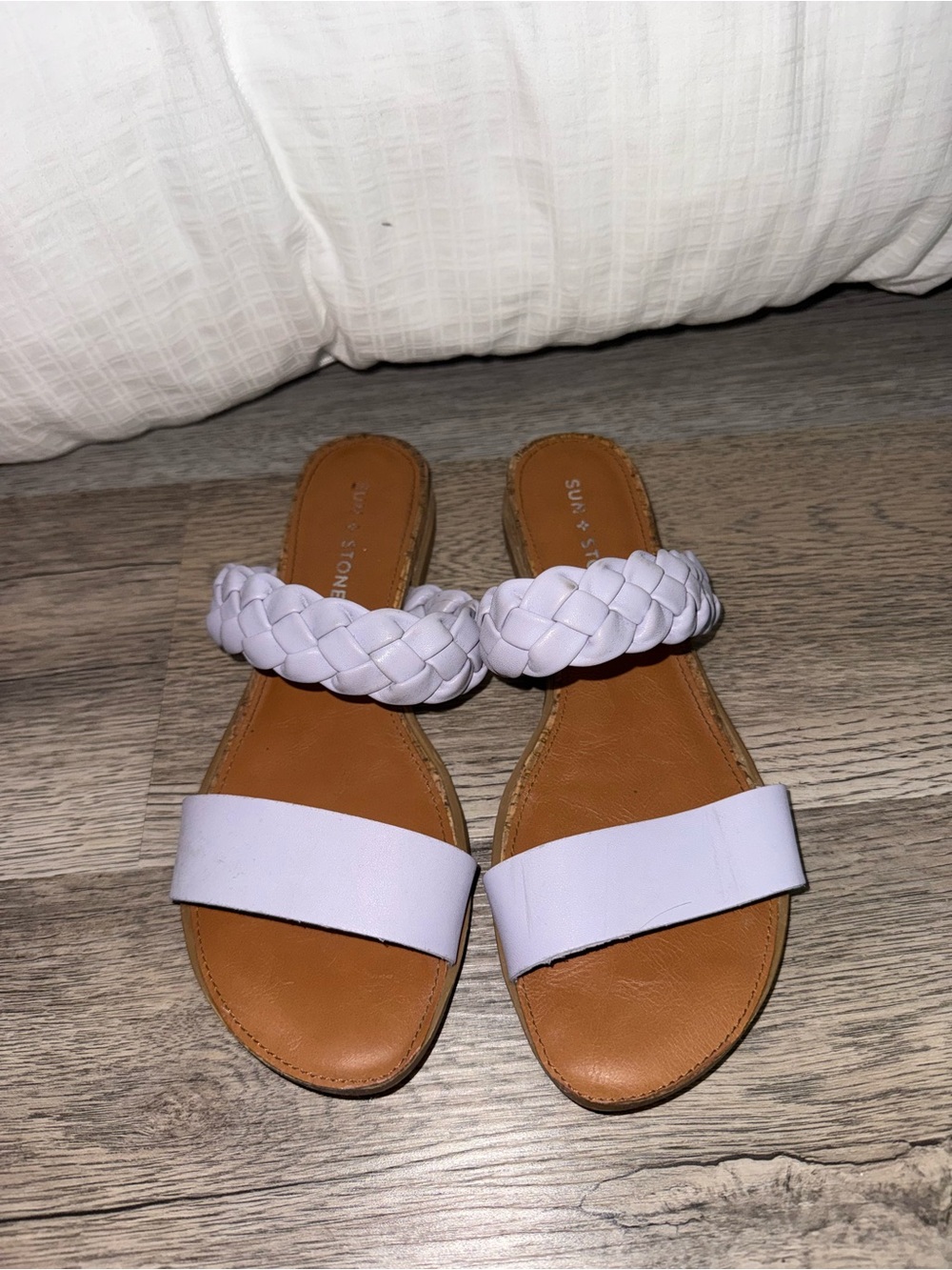 Sun + Stone Purple Braided Strap Slide Sandals